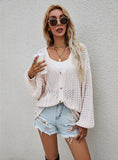 STYLISH HOLLOW KNIT CARDIGAN LOOSE SWEATER