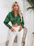 SUIT COLLAR SATIN LONG SLEEVE SHIRT