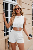 ROUND NECK VEST DRAWSTRING POCKET SHORTS SUIT