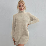 CLASSY HIGH-NECKED CHENILLE KNITTED SWEATER DRESS