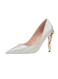 METAL FLOWER POINTED HIGH HEELS WEDDING SHOES