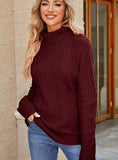 FASHION TURTLENECK TWIST SOLID COLOR KNITTED SWEATER