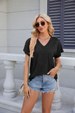 V-NECK SOLID COLOR LOOSE SHORT SLEEVE T-SHIRT