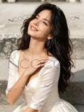White Satin Square A Line Long Sleeve Homecoming Dress