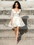 White Satin Square A Line Long Sleeve Homecoming Dress