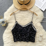 Rhinestone Sequined Crop Top