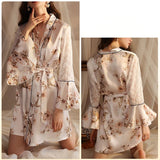 FASHION SEXY BATHROBE SATIN LACE NIGHTGOWN