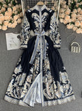 LANTERN SLEEVES V-NECK PRINTED DRESS