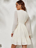 Women Casual V Neck Lantern Sleeve Dress