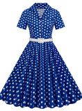 Polk stitching belt short sleeve dress