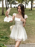 Short Mini Lace-Trimmed White Dress