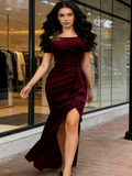 Black Off Shoulder Ruffle Formal Evening Long Dress