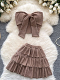 Crop Top Oversized Bow Tiered Ruffled Skirt
