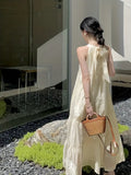 Tiered Maxi Bow Tie Back Ruched Dress