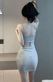 Elegant Sling Mini Dress with Midriff Cut - out Detail