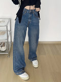 Retro Style Wide Legs Blue Loose Fit Baggy Jeans