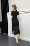 Elegant Red Ruched Midi Dress with V - Neck Design