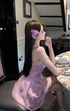 Charming Lilac Halter Mini Dress with Embellished Waist
