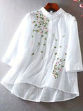 High Collar Floral Lace Embroidered Blouse
