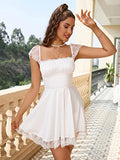 Lace Square Neck Flowy Ruched Bust Dress