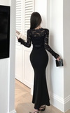Stylish Long - Sleeved Ivory Gown with Delicate Lace Design
