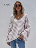STYLISH PULLOVER STRIPED V-NECK SWEATER