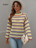 FASHION SPLICED LOOSE ROUND NECK STRIPED SWEATER