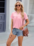 SOLID COLOR LAPEL PLEATED LOOSE SHORT SLEEVE T-SHIRT