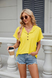 SOLID COLOR BUTTON HOODED LOOSE SHORT SLEEVE T-SHIRT