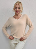 STYLISH V-NECK SOLID COLOR CASUAL PULLOVER SWEATER