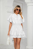 SATIN SOLID COLOR LOOSE V-NECK LOTUS LEAF DRESS