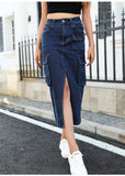 Pocket High Waist Slim Split Skirt