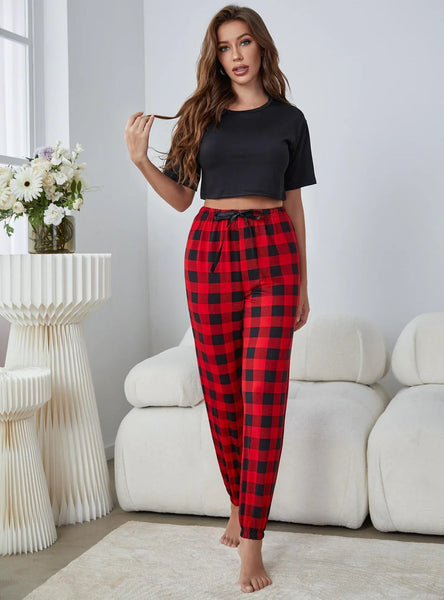 FASHION WAIST-EXPOSED SHORT-SLEEVED LADIES PAJAMAS SET