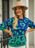 Leopard Print Stitching Round Neck Sweater