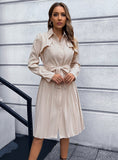 CASUAL SLIM LONG-SLEEVED PLEATED DRESS
