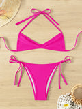 SEXY TETHER HALTER PLEATED BEACH BIKINI