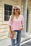 LACE STITCHING FIVE-POINT SLEEVE LOOSE T-SHIRT