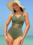 SOLID COLOR MESH ONE-PIECE BIKINI
