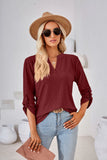 V-NECK CROPPED SLEEVE BUTTON LOOSE T-SHIRT