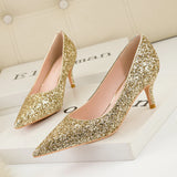 THIN HIGH-HEELED POINTED SEQUINED SHOES