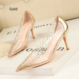 TRANSPARENT RHINESTONE BANQUET POINTED THIN HIGH HEELS SHOES