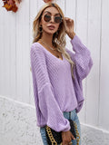 FASHION SOLID COLOR PULLOVER V-NECK LOOSE SWEATER