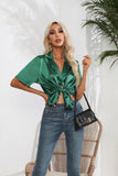SUIT COLLAR SATIN SHORT SLEEVE SHIRT