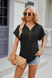 SOLID COLOR HOODED BUTTON LOOSE SHORT SLEEVE T-SHIRT