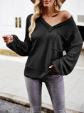 SOLID COLOR V-NECK LONG SLEEVE TOP