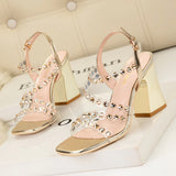 THICK-HEELED RHINESTONE TRANSPARENT SANDALS