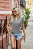 SOLID COLOR U-NECK SHORT SLEEVE LOOSE T-SHIRT