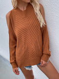 FASHION SOLID LONG-SLEEVED ROUND NECK TWISTED ROPE SWEATER
