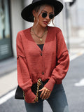 FASHION V-NECK BUTTON SOLID COLOR CARDIGAN SWEATER COAT