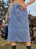 SKINNY TOOLING POCKET DENIM SKIRT